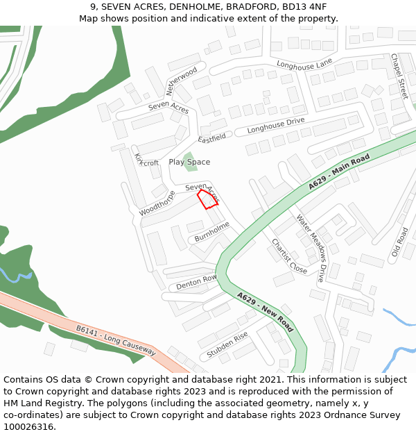 9, SEVEN ACRES, DENHOLME, BRADFORD, BD13 4NF: Location map and indicative extent of plot