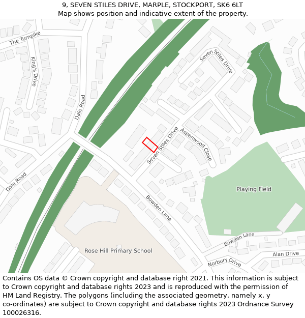 9, SEVEN STILES DRIVE, MARPLE, STOCKPORT, SK6 6LT: Location map and indicative extent of plot