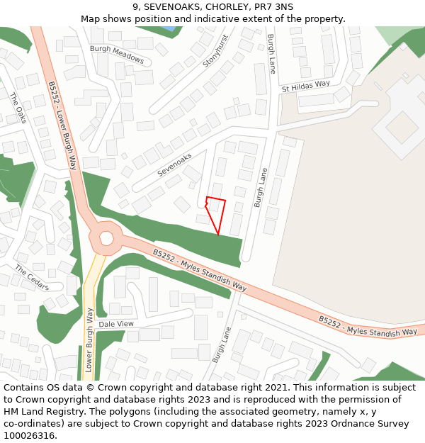 9, SEVENOAKS, CHORLEY, PR7 3NS: Location map and indicative extent of plot