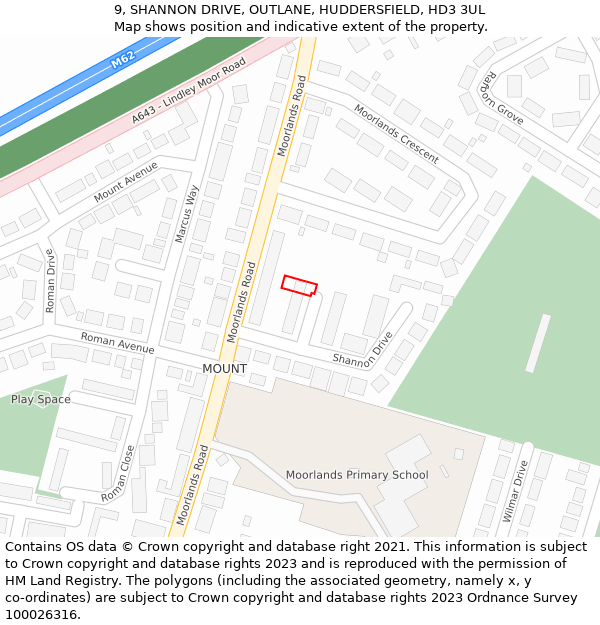 9, SHANNON DRIVE, OUTLANE, HUDDERSFIELD, HD3 3UL: Location map and indicative extent of plot