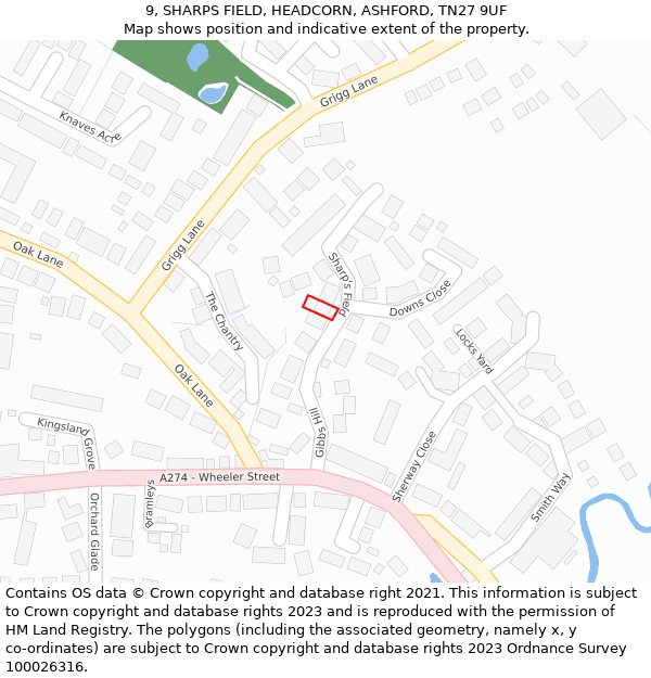 9, SHARPS FIELD, HEADCORN, ASHFORD, TN27 9UF: Location map and indicative extent of plot