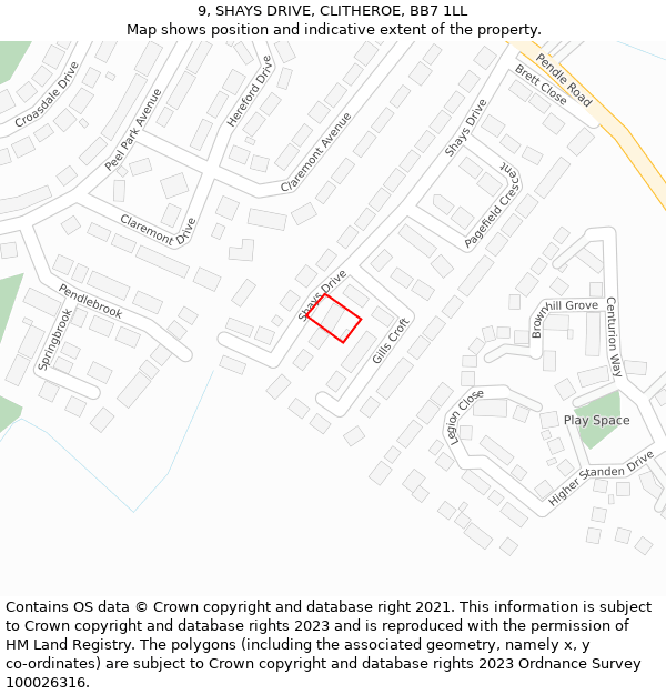 9, SHAYS DRIVE, CLITHEROE, BB7 1LL: Location map and indicative extent of plot