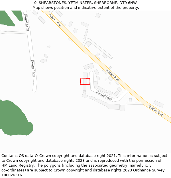 9, SHEARSTONES, YETMINSTER, SHERBORNE, DT9 6NW: Location map and indicative extent of plot