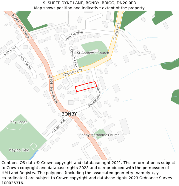 9, SHEEP DYKE LANE, BONBY, BRIGG, DN20 0PR: Location map and indicative extent of plot