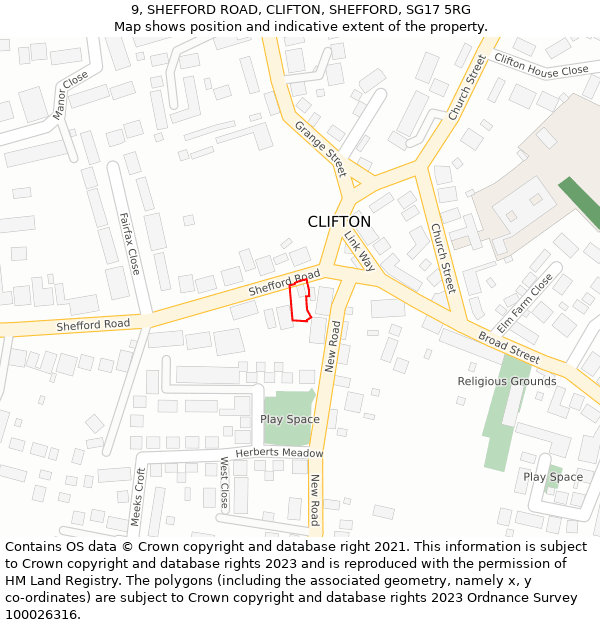9, SHEFFORD ROAD, CLIFTON, SHEFFORD, SG17 5RG: Location map and indicative extent of plot