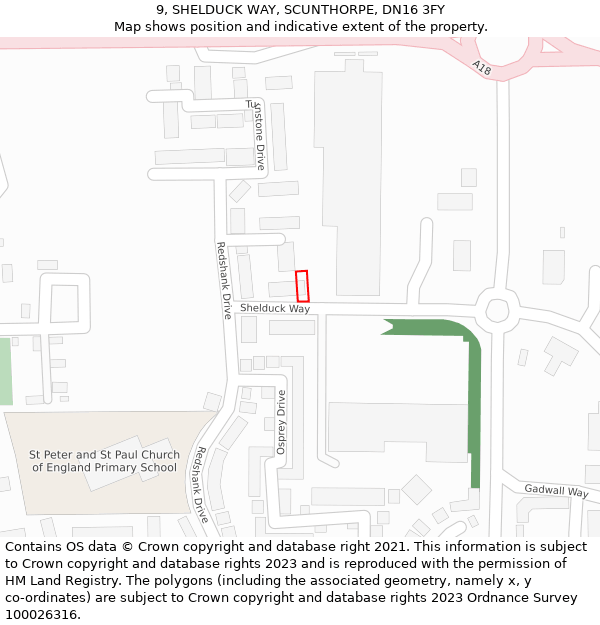 9, SHELDUCK WAY, SCUNTHORPE, DN16 3FY: Location map and indicative extent of plot