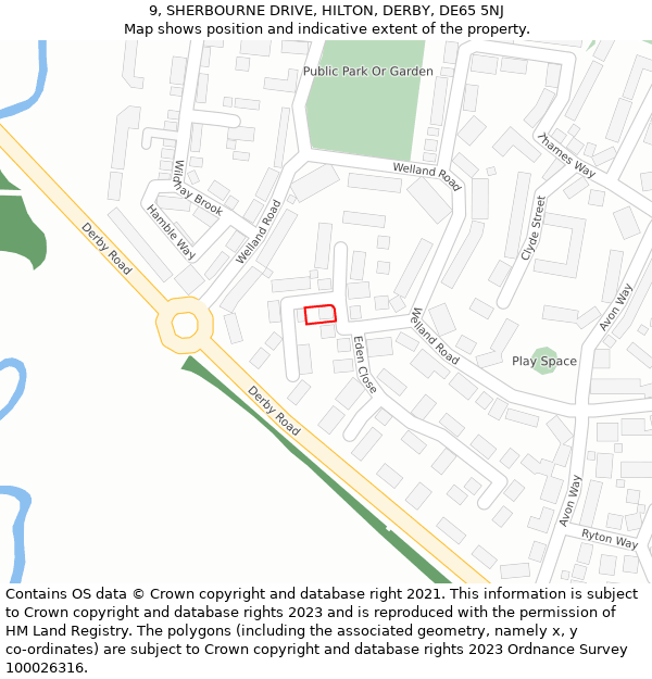 9, SHERBOURNE DRIVE, HILTON, DERBY, DE65 5NJ: Location map and indicative extent of plot