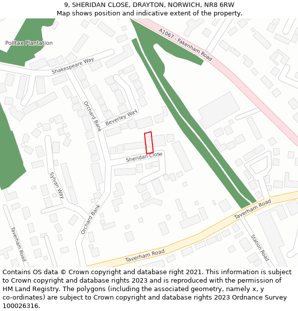 9, SHERIDAN CLOSE, DRAYTON, NORWICH, NR8 6RW: Location map and indicative extent of plot