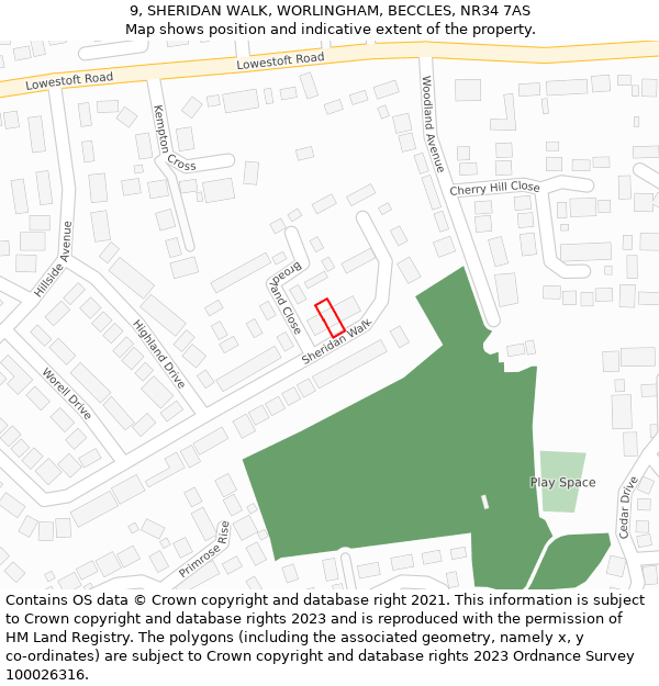 9, SHERIDAN WALK, WORLINGHAM, BECCLES, NR34 7AS: Location map and indicative extent of plot