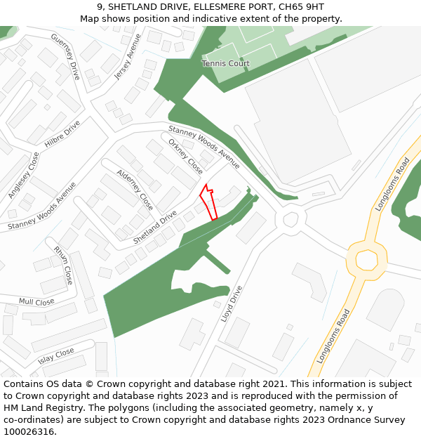 9, SHETLAND DRIVE, ELLESMERE PORT, CH65 9HT: Location map and indicative extent of plot