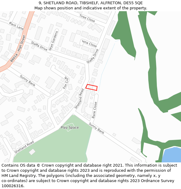 9, SHETLAND ROAD, TIBSHELF, ALFRETON, DE55 5QE: Location map and indicative extent of plot