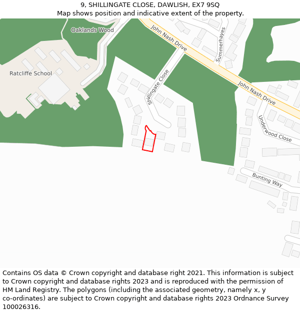 9, SHILLINGATE CLOSE, DAWLISH, EX7 9SQ: Location map and indicative extent of plot
