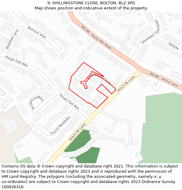 9, SHILLINGSTONE CLOSE, BOLTON, BL2 3PD: Location map and indicative extent of plot