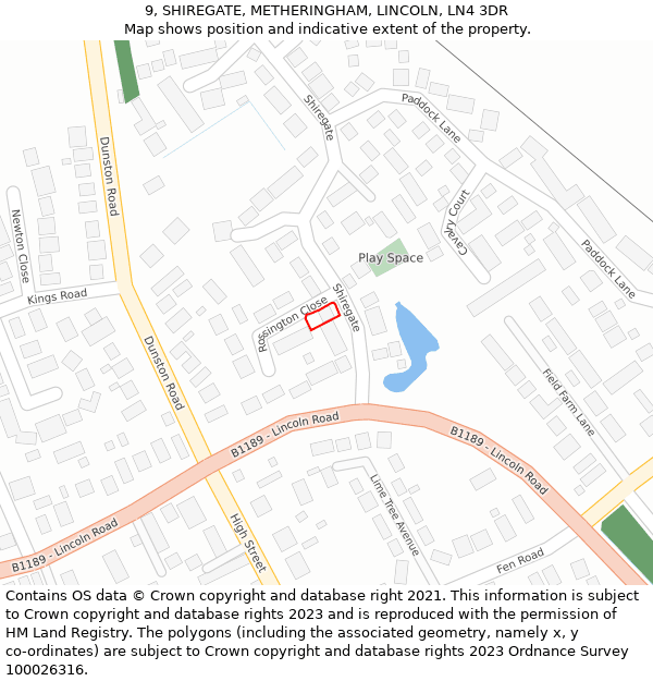 9, SHIREGATE, METHERINGHAM, LINCOLN, LN4 3DR: Location map and indicative extent of plot