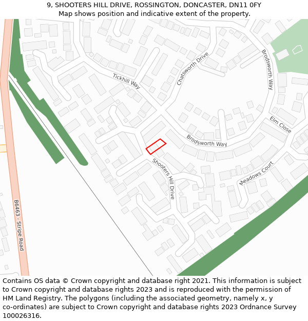 9, SHOOTERS HILL DRIVE, ROSSINGTON, DONCASTER, DN11 0FY: Location map and indicative extent of plot