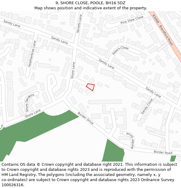 9, SHORE CLOSE, POOLE, BH16 5DZ: Location map and indicative extent of plot