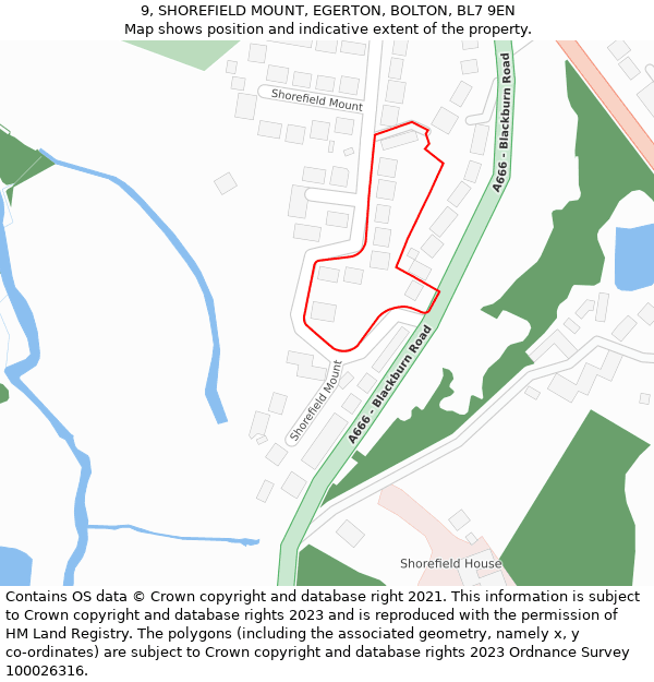 9, SHOREFIELD MOUNT, EGERTON, BOLTON, BL7 9EN: Location map and indicative extent of plot