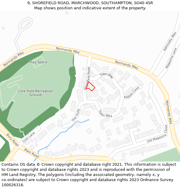 9, SHOREFIELD ROAD, MARCHWOOD, SOUTHAMPTON, SO40 4SR: Location map and indicative extent of plot