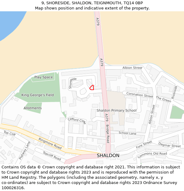 9, SHORESIDE, SHALDON, TEIGNMOUTH, TQ14 0BP: Location map and indicative extent of plot