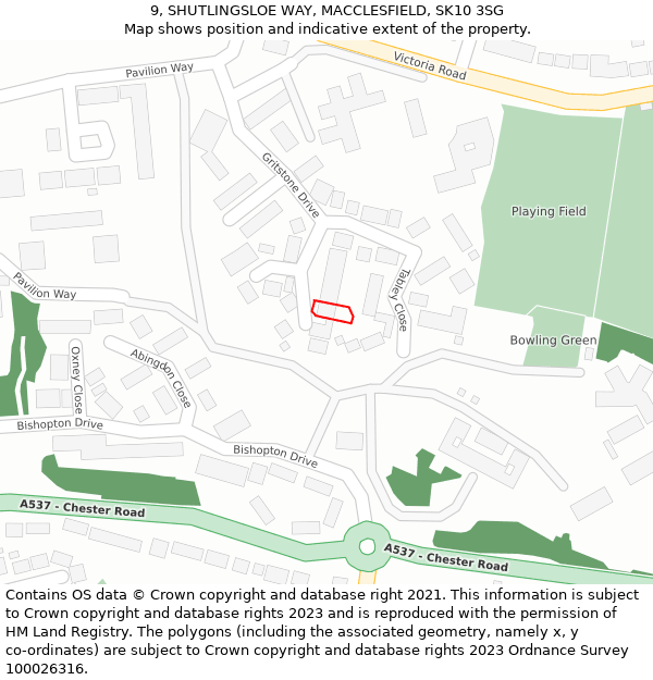 9, SHUTLINGSLOE WAY, MACCLESFIELD, SK10 3SG: Location map and indicative extent of plot