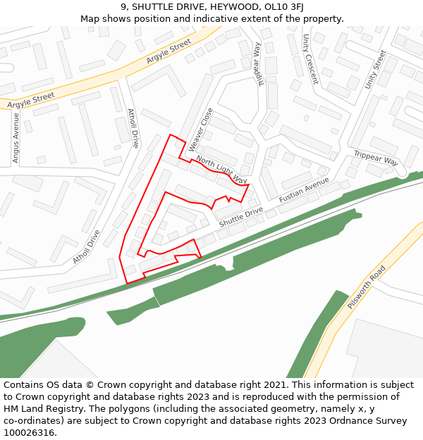 9, SHUTTLE DRIVE, HEYWOOD, OL10 3FJ: Location map and indicative extent of plot