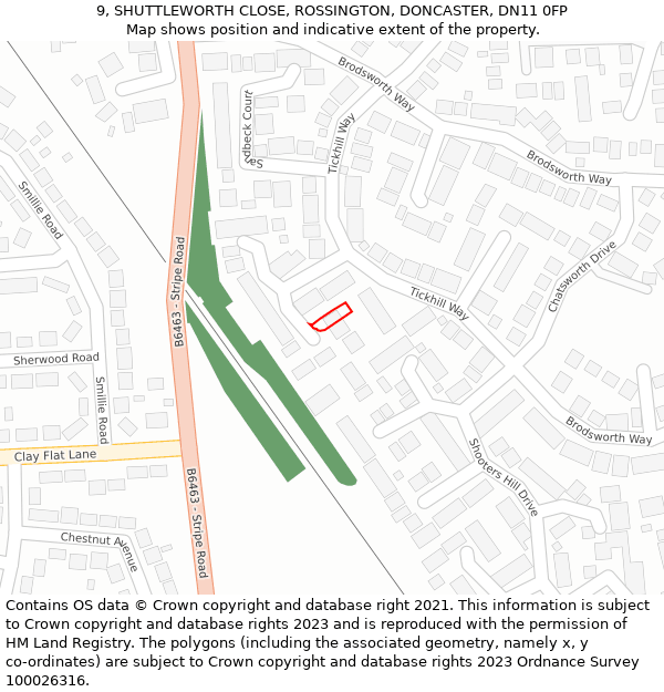 9, SHUTTLEWORTH CLOSE, ROSSINGTON, DONCASTER, DN11 0FP: Location map and indicative extent of plot