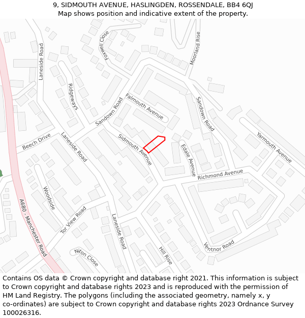 9, SIDMOUTH AVENUE, HASLINGDEN, ROSSENDALE, BB4 6QJ: Location map and indicative extent of plot