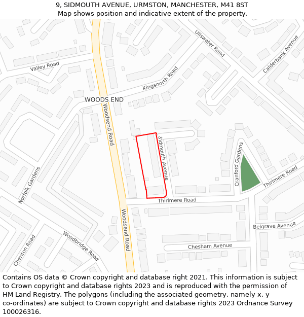 9, SIDMOUTH AVENUE, URMSTON, MANCHESTER, M41 8ST: Location map and indicative extent of plot