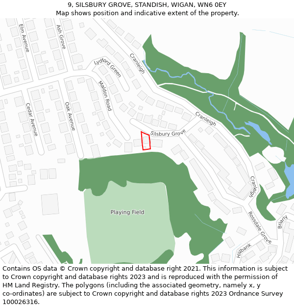 9, SILSBURY GROVE, STANDISH, WIGAN, WN6 0EY: Location map and indicative extent of plot