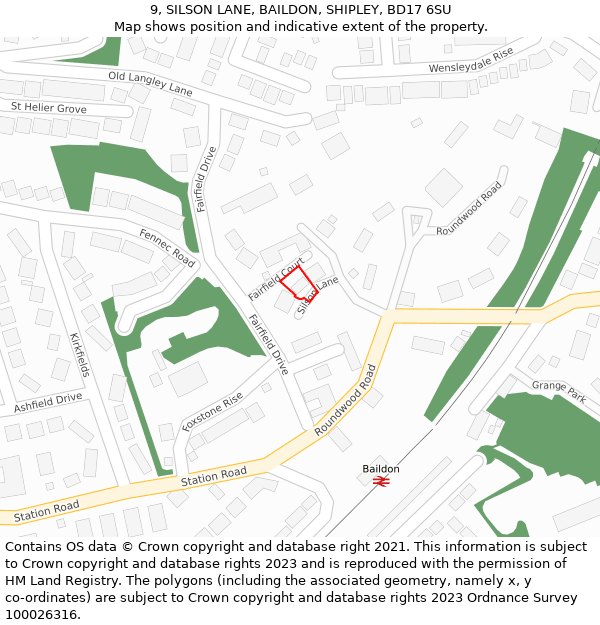 9, SILSON LANE, BAILDON, SHIPLEY, BD17 6SU: Location map and indicative extent of plot