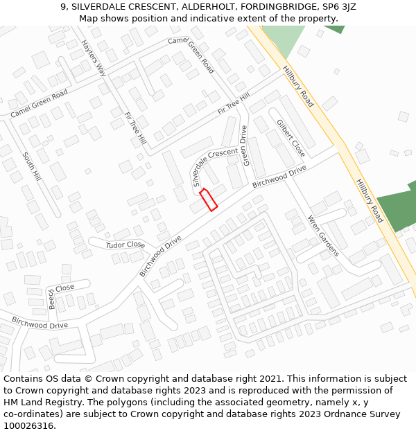 9, SILVERDALE CRESCENT, ALDERHOLT, FORDINGBRIDGE, SP6 3JZ: Location map and indicative extent of plot