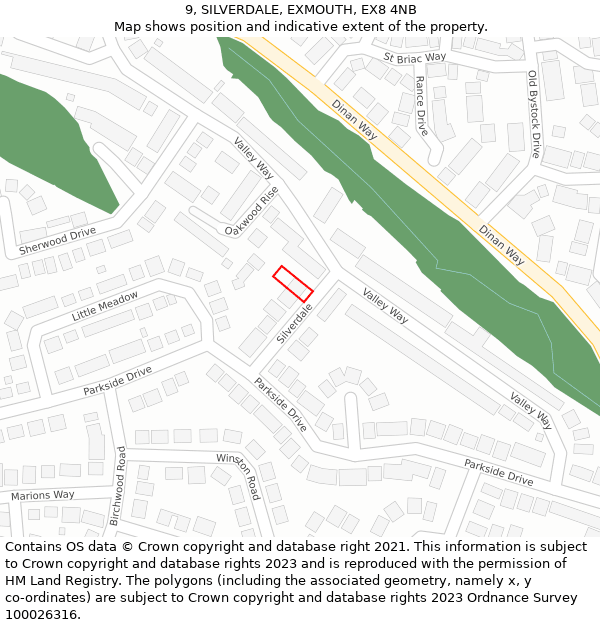 9, SILVERDALE, EXMOUTH, EX8 4NB: Location map and indicative extent of plot