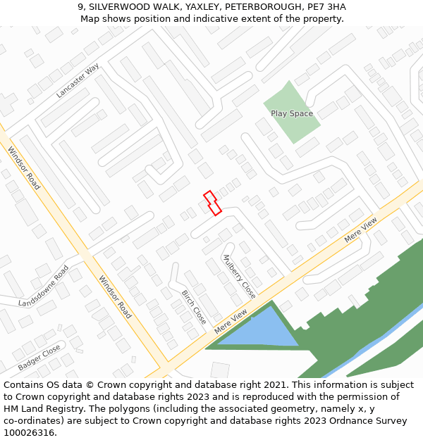 9, SILVERWOOD WALK, YAXLEY, PETERBOROUGH, PE7 3HA: Location map and indicative extent of plot