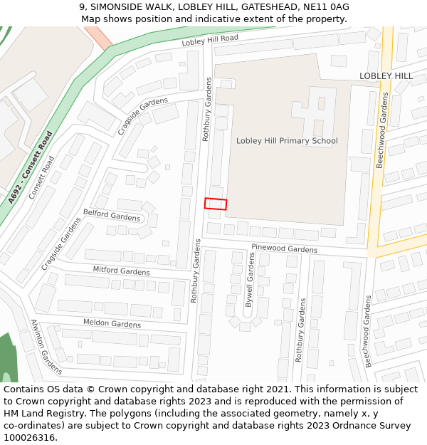 9, SIMONSIDE WALK, LOBLEY HILL, GATESHEAD, NE11 0AG: Location map and indicative extent of plot
