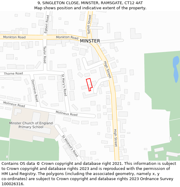 9, SINGLETON CLOSE, MINSTER, RAMSGATE, CT12 4AT: Location map and indicative extent of plot