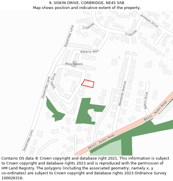 9, SISKIN DRIVE, CORBRIDGE, NE45 5AB: Location map and indicative extent of plot