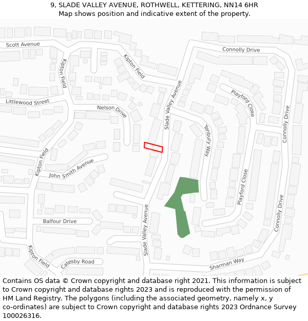 9, SLADE VALLEY AVENUE, ROTHWELL, KETTERING, NN14 6HR: Location map and indicative extent of plot