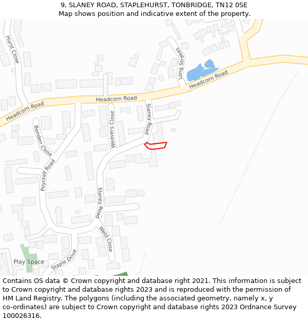 9, SLANEY ROAD, STAPLEHURST, TONBRIDGE, TN12 0SE: Location map and indicative extent of plot