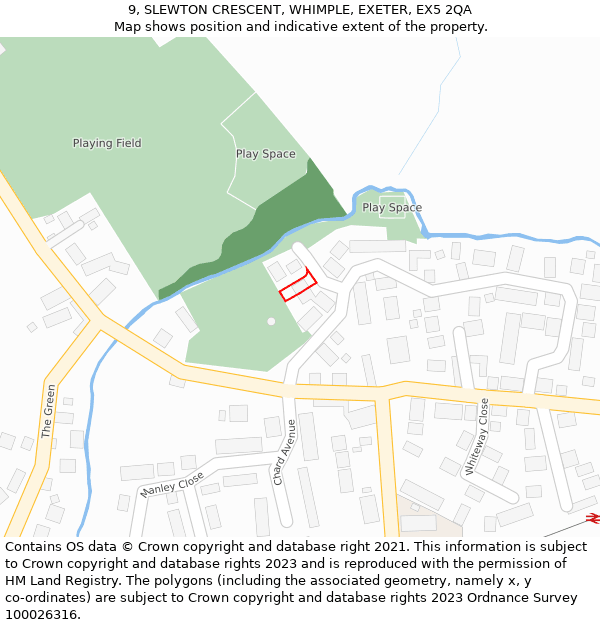 9, SLEWTON CRESCENT, WHIMPLE, EXETER, EX5 2QA: Location map and indicative extent of plot