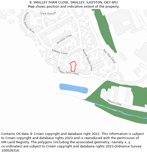 9, SMALLEY FARM CLOSE, SMALLEY, ILKESTON, DE7 6PU: Location map and indicative extent of plot