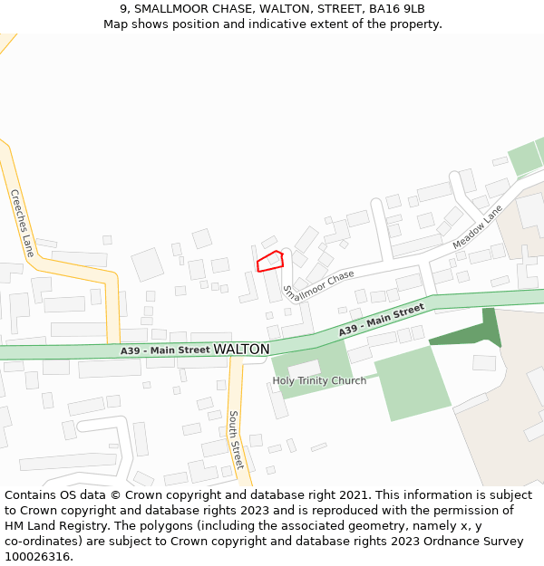 9, SMALLMOOR CHASE, WALTON, STREET, BA16 9LB: Location map and indicative extent of plot