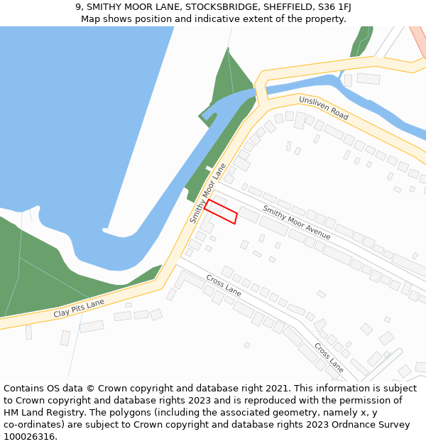 9, SMITHY MOOR LANE, STOCKSBRIDGE, SHEFFIELD, S36 1FJ: Location map and indicative extent of plot