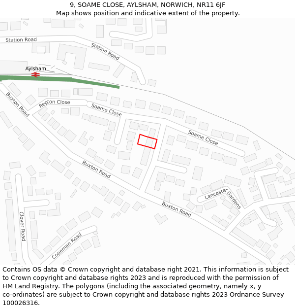 9, SOAME CLOSE, AYLSHAM, NORWICH, NR11 6JF: Location map and indicative extent of plot