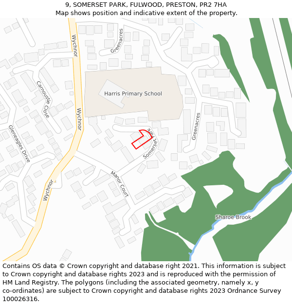 9, SOMERSET PARK, FULWOOD, PRESTON, PR2 7HA: Location map and indicative extent of plot