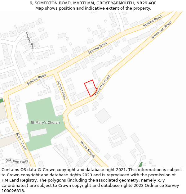 9, SOMERTON ROAD, MARTHAM, GREAT YARMOUTH, NR29 4QF: Location map and indicative extent of plot