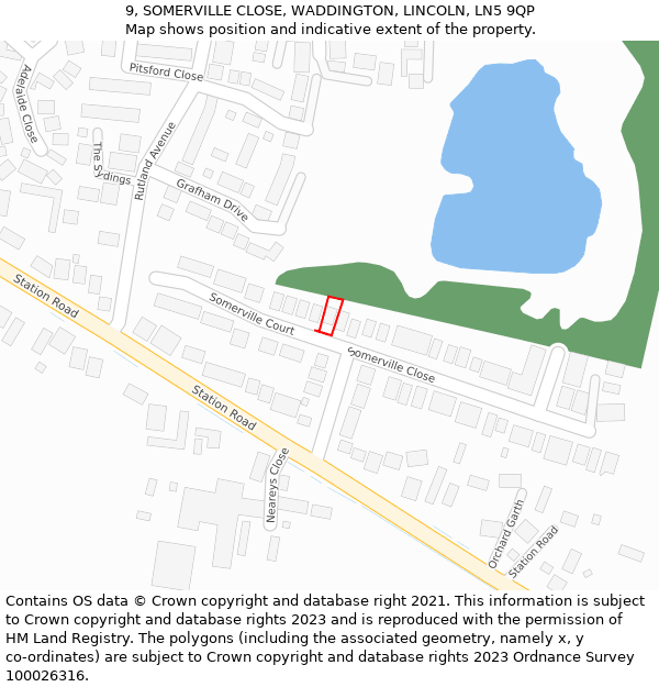 9, SOMERVILLE CLOSE, WADDINGTON, LINCOLN, LN5 9QP: Location map and indicative extent of plot