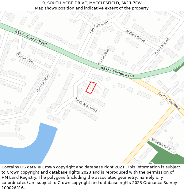 9, SOUTH ACRE DRIVE, MACCLESFIELD, SK11 7EW: Location map and indicative extent of plot