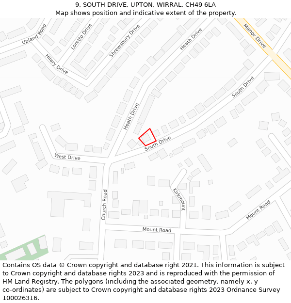 9, SOUTH DRIVE, UPTON, WIRRAL, CH49 6LA: Location map and indicative extent of plot