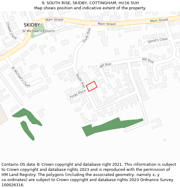 9, SOUTH RISE, SKIDBY, COTTINGHAM, HU16 5UH: Location map and indicative extent of plot