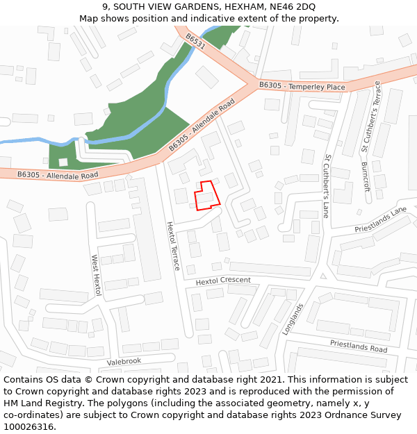 9, SOUTH VIEW GARDENS, HEXHAM, NE46 2DQ: Location map and indicative extent of plot